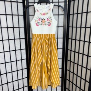 Beautees Brand White and Yellow Floral Romper with Striped Bottom